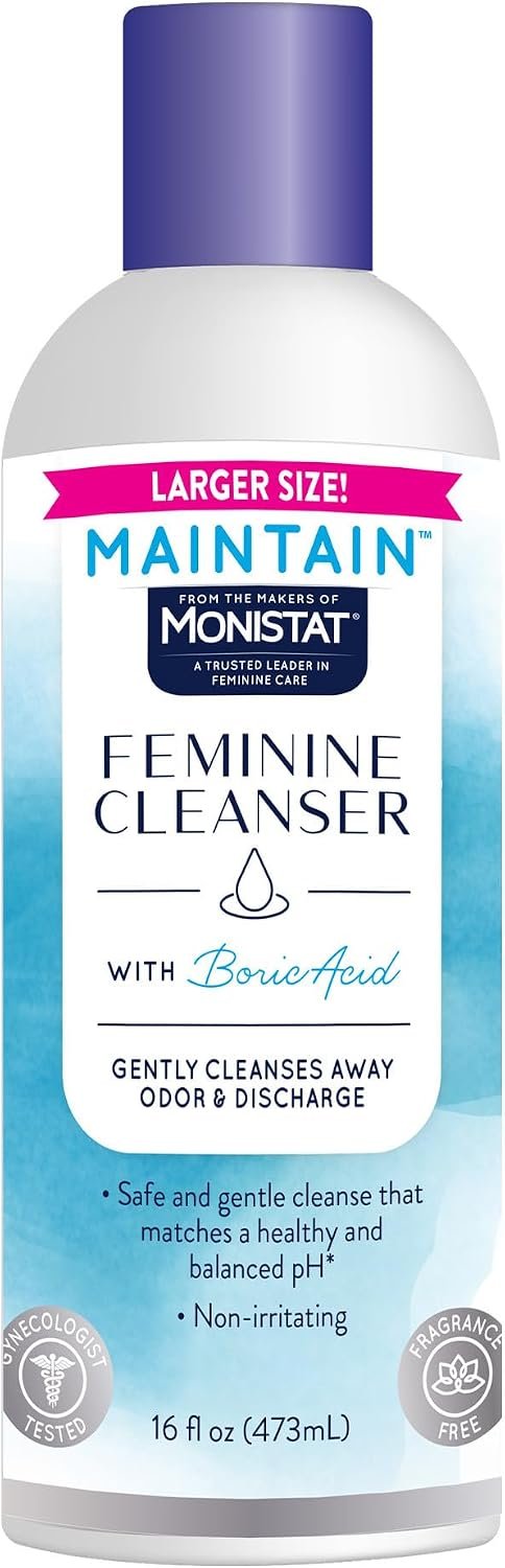 Maintain by Monistat Boric Acid Feminine Wash, Fragrance-Free, 16 Fl Oz | Intimate Wash for Women, Gentle pH-Balanced Formula, Cleanses Away Odor & Discharge, Non-Irritating