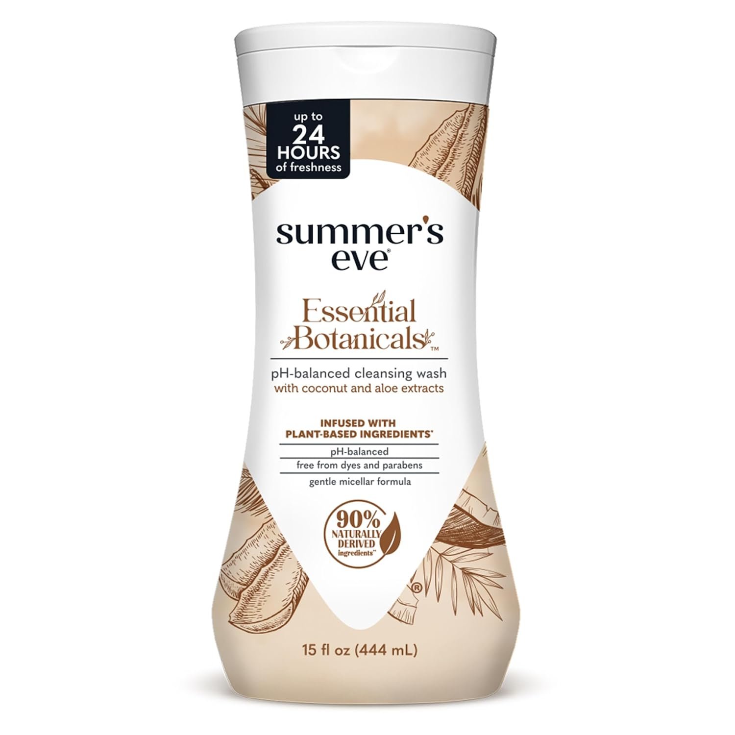 Summer’s Eve Essential Botanicals Feminine Wash, Coconut Aloe, 15 Fl Oz | Daily Feminine Wash with Coconut Aloe, Gentle pH-Balanced Body Wash for Women, Feminine Care to Remove Vaginal Odor