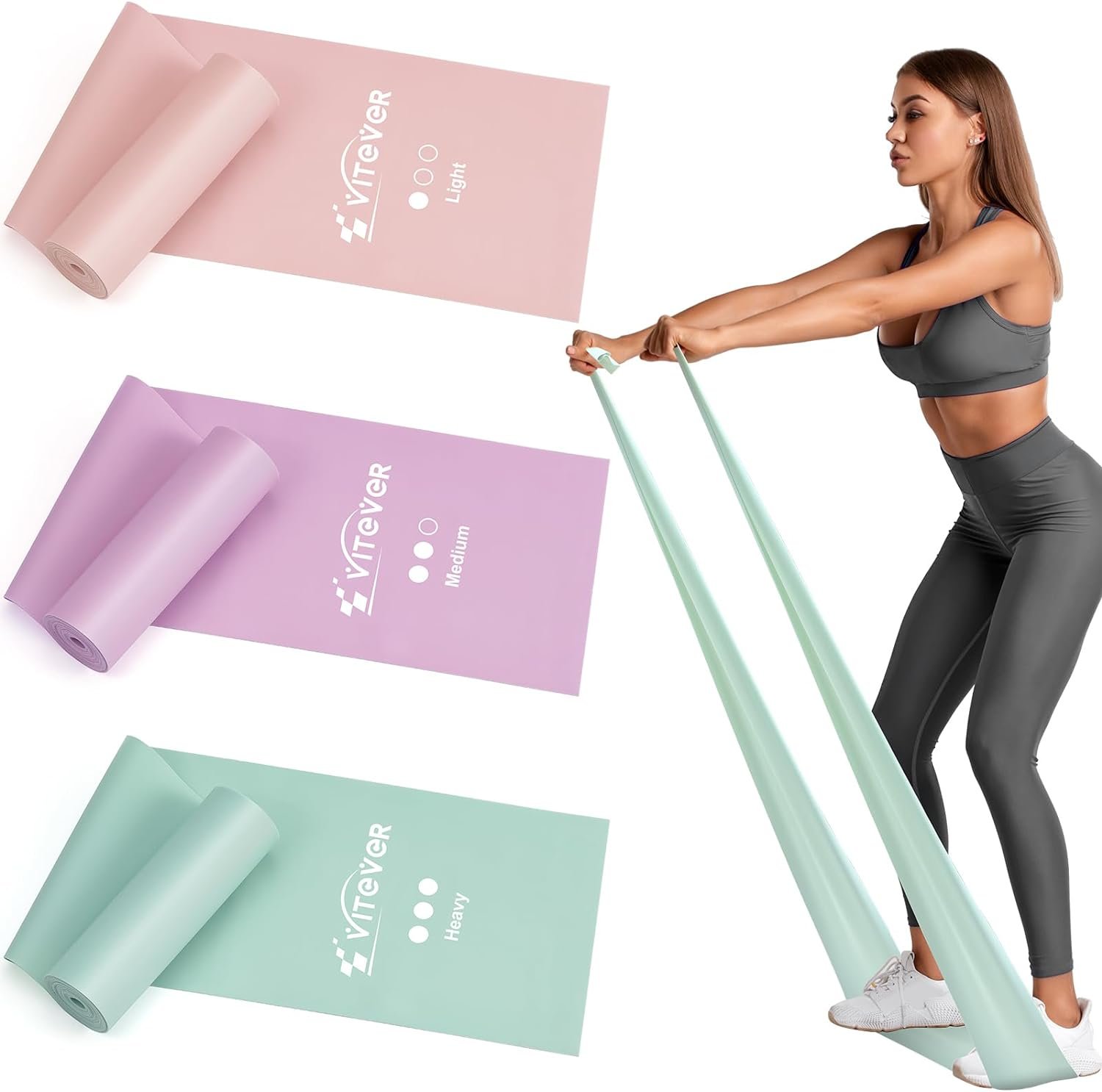 Stretch Bands for Exercise, Resistance Bands for Working Out, Exercise Bands for Physical Therapy, Pilates, Rehab, Stretch, Strength Training and Yoga Starter Set