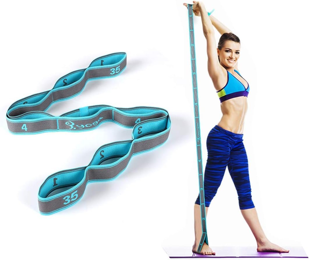 Stretch Strap, Elastic Yoga Stretching Strap, Multi-Loop for Physical Therapy, Pilates, Yoga, Dance & Gymnastics Exercise and Flexible Pilates Stretch Band