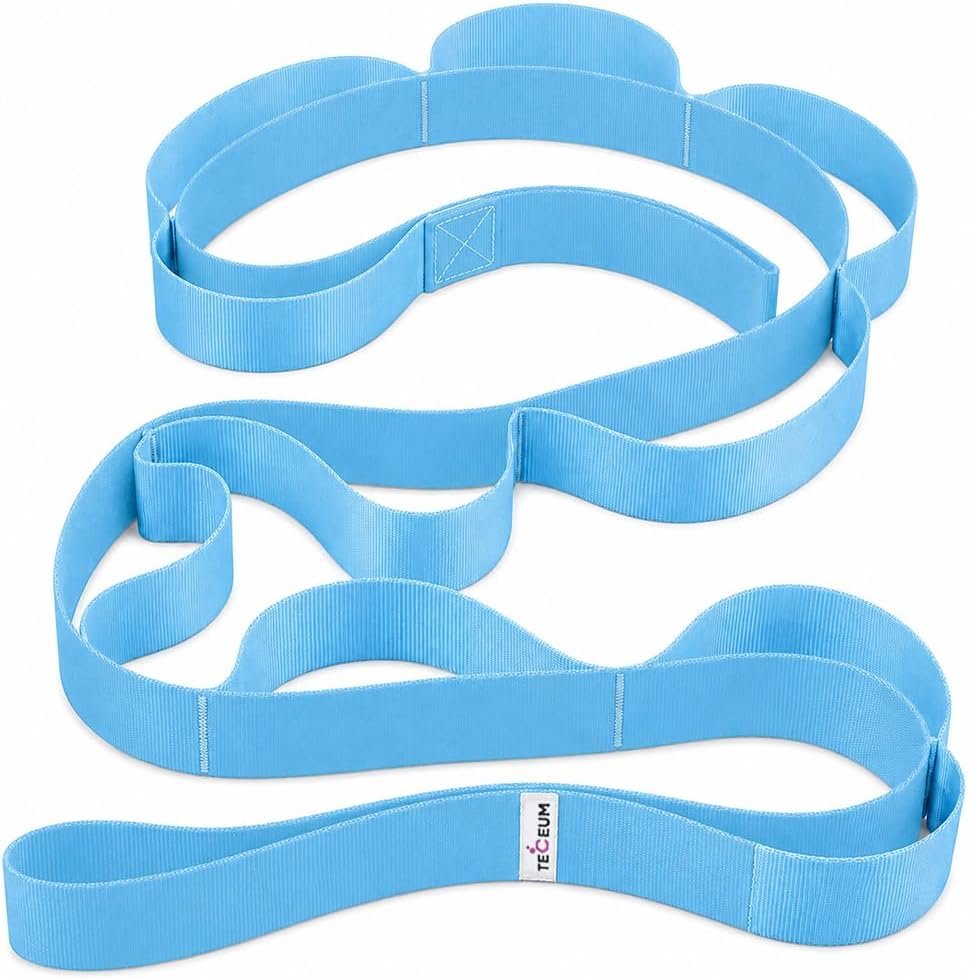 TECEUM Stretching Strap with 10 Loops for Physical Therapy & Rehab | Non-Elastic Yoga Stretch Band for Hamstring, Leg, Hip & Knee Rehab, Pilates, Flexibility & Mobility Exercises for Men & Women