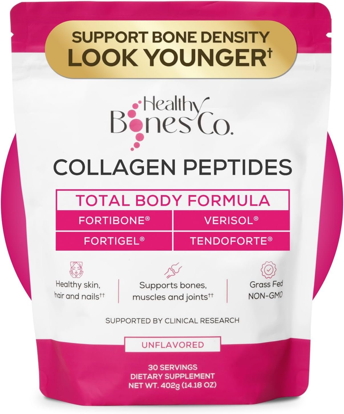 Collagen Peptides Powder, FORTIBONE®, FORTIGEL®, VERISOL®, Tendon Support | Premium Bone Health Collagen Peptides Supporting Bone, Joint, Skin, Hair And Nail, Anti Aging, Hydrolyzed Collagen, 30 Serv