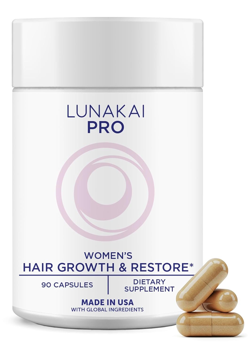Lunakai USA Made Hair Growth Supplement for Women – Advanced 20 Nutrient with Marine Collagen, Saw Palmetto, Biotin & Keratin – Daily Hair Vitamins for Thicker Strands – 90 Capsules