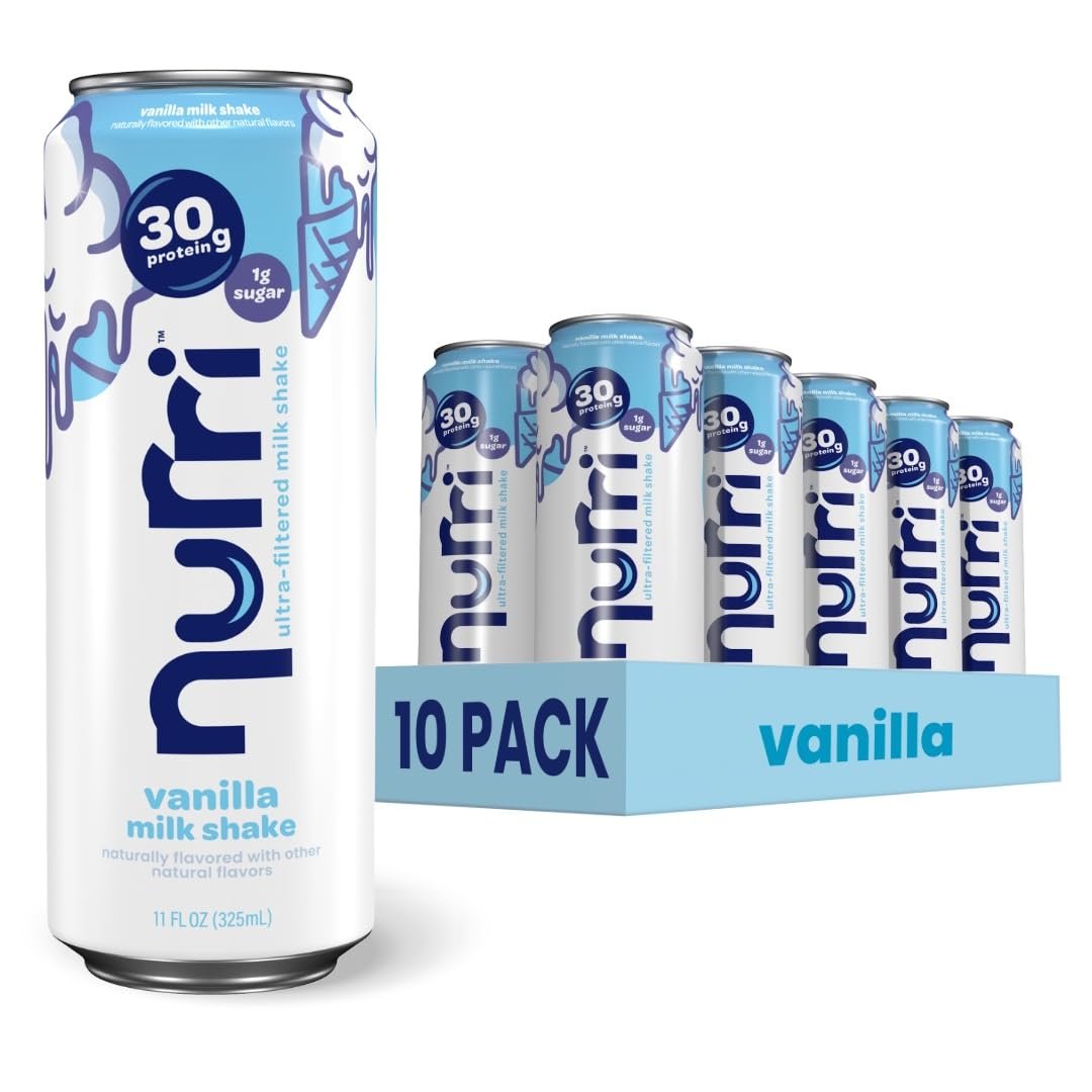 Nurri – 30g Protein Ultra Filtered Milk Shake – Vanilla – Lactose Free, Low Sugar, 150 Calories, 10 Vitamins and Minerals – 11 fl oz, 10 Cans