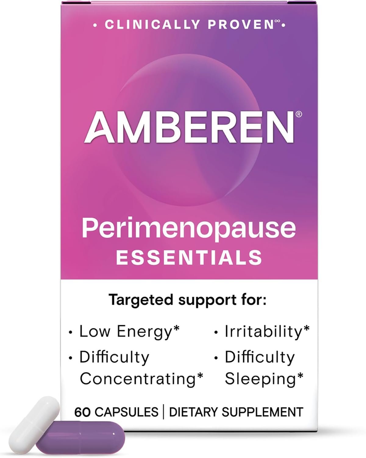 Amberen Perimenopause Supplement, Multi-Symptom Relief, 30 Day Supply | Clinically Proven, Helps Relieve Hot Flashes, Night Sweats, Difficulty Sleeping, Irritability, Drug & Hormone Free