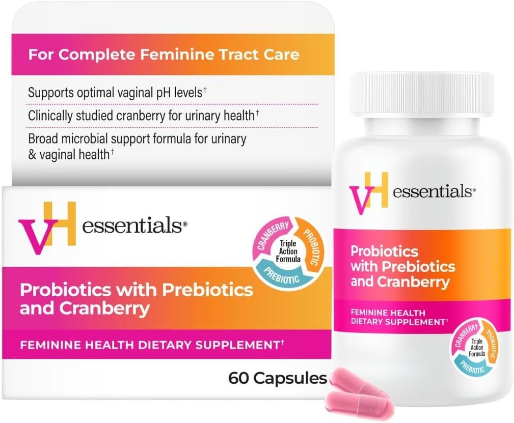 vH essentials Probiotics for Women with Prebiotics and Cranberry, 60 Ct | Feminine Health Dietary Supplement, Probiotics Support Gut Balance, Urinary Tract Health for Women, 30 Day Supply