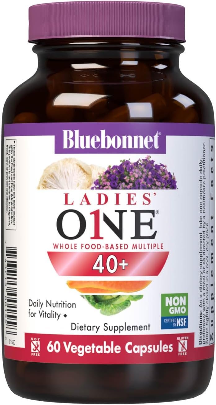BlueBonnet Nutrition Ladies ONE 40+ Whole Food Multiple, 60 Capsules | Multivitamin for Women, Chelated Minerals & Active Coenzyme B Vitamins, Vegetable Capsules, Soy-Free, Non-GMO, Gluten-Free