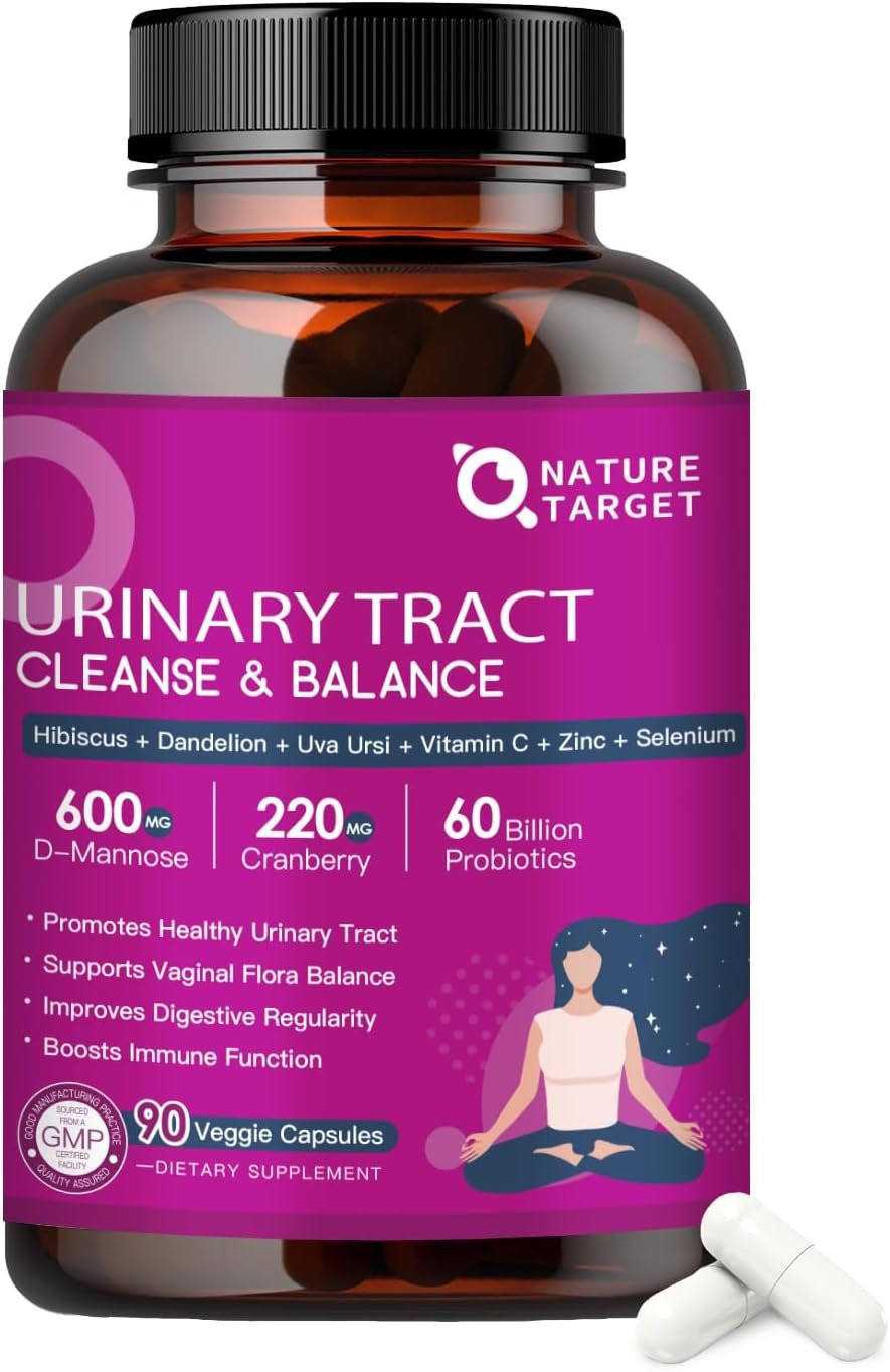 NATURE TARGET Probiotics for Women Urinary Tract Health with D Mannose & Cranberry – 60 Billion CFUs Vaginal Probiotics for Digestive Health, UTI & PH Balance with Prebiotics – 90 Capsules