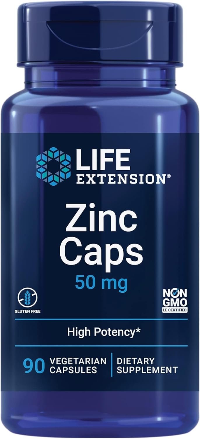 Life Extension Zinc Caps, zinc 50 mg, zinc Citrate, Support The Body’s Immune defenses, Ultra-absorbable, Vegetarian, Non-GMO, Gluten-Free, 90 Vegetarian Capsules | Zinc 50 mg as Zinc Citrate Supports the Body’s Immune Defenses, Ultra-Absorbable, Vegetarian, Non-GMO & Gluten-Free