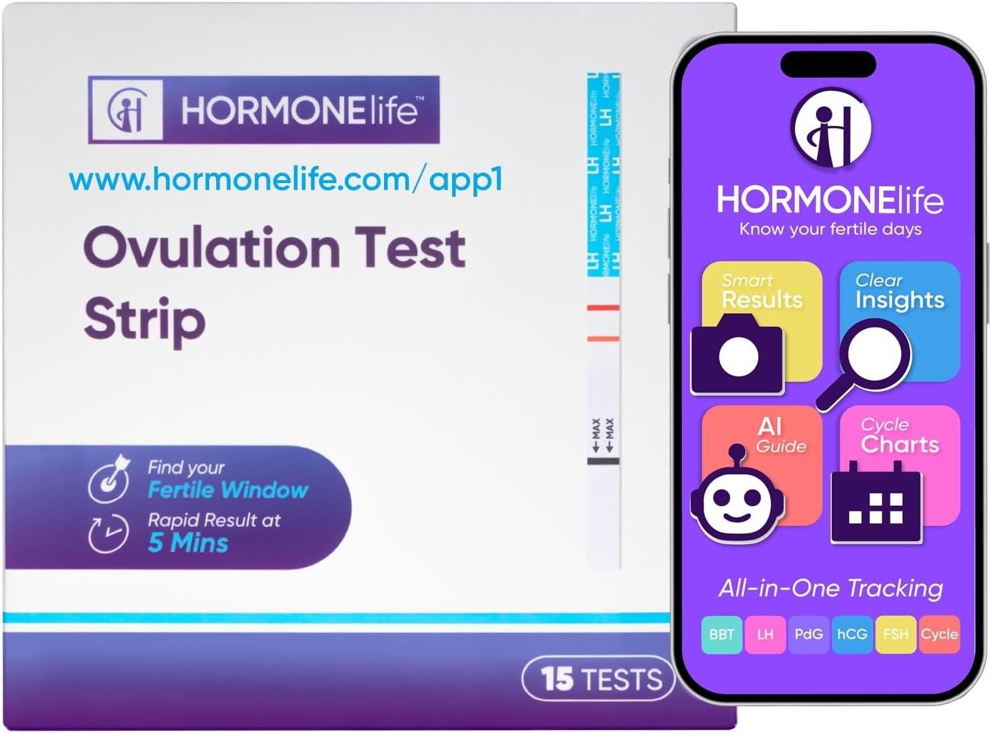 HORMONElife Ovulation Test Strips, LH Ovulation Tests 15 Count | Track Ovulation Patterns And Fertility Timing With Convenient At-Home LH Hormone Testing