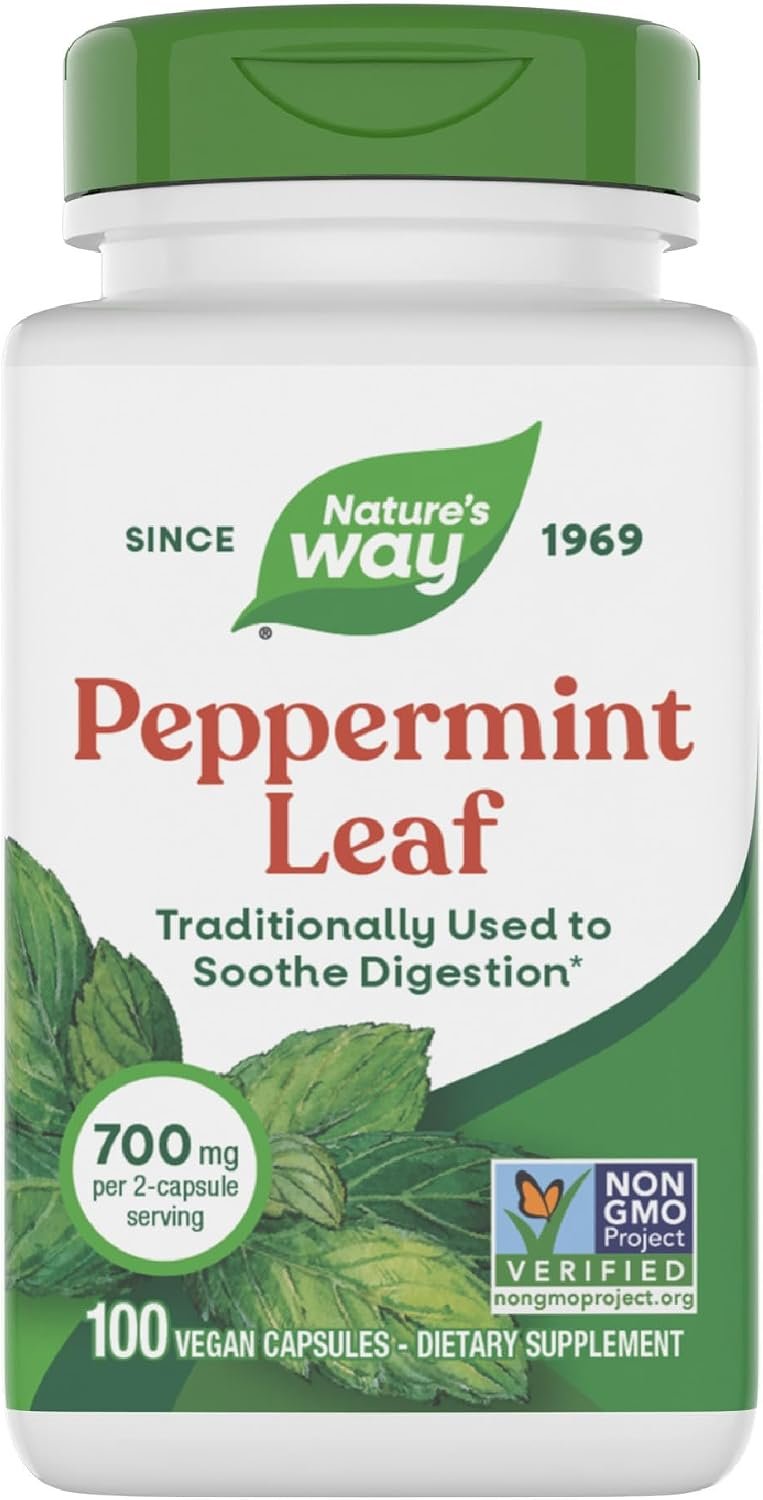 Nature’s Way Peppermint Leaf Capsules, 700 mg per Serving, 100 ct | Traditionally Used to Soothe Digestion*, Herbal Dietary Supplement, Non-GMO Project Verified, Vegan