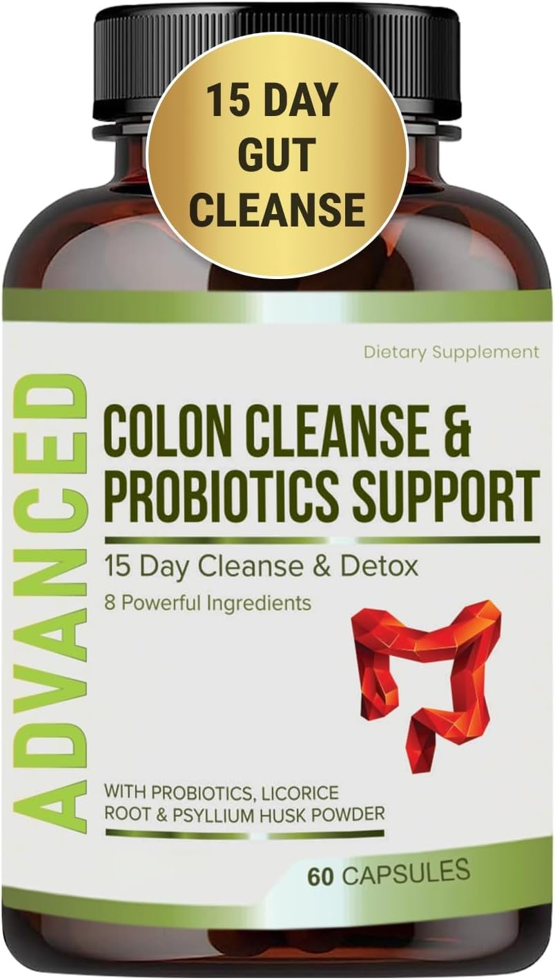 15 Day Gut Cleanse Detox for Women & Men – Advanced 15 Days Colon Cleanse with Probiotics and Psyllium Husk for Constipation Relief, Digestive Health, Colon Cleanser & Gut Health.60 Caps.