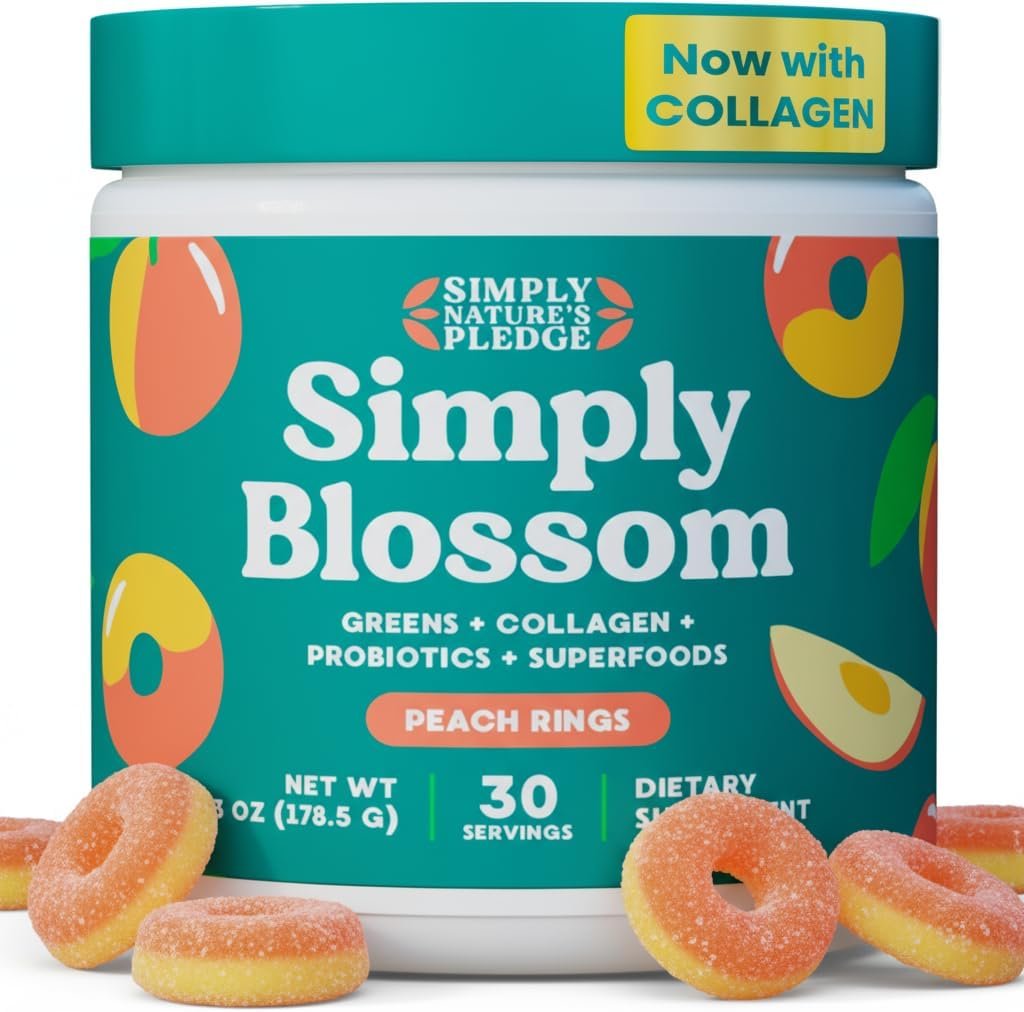 Simply Blossom Greens Powder with Collagen, Peach Rings, 30-Day Supply