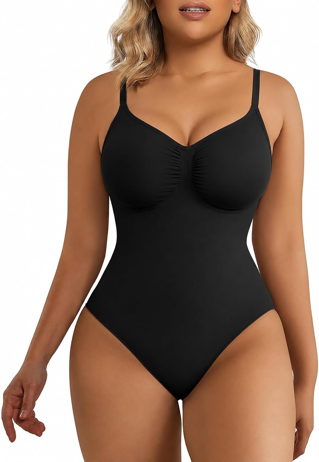 SHAPERX Women’s Tummy Control Shapewear Thong Bodysuit Seamless Waist Snatching Body Shaper