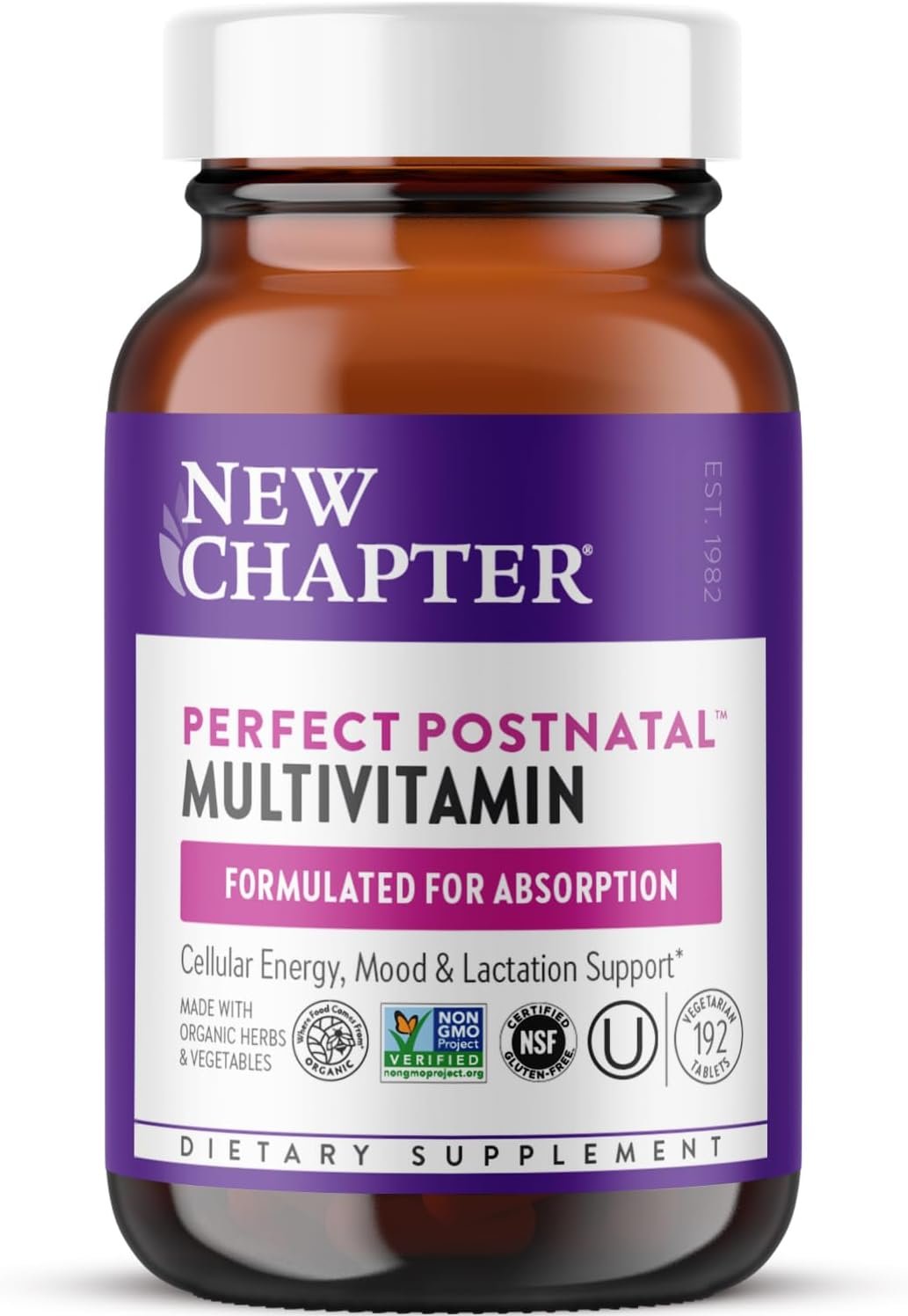 New Chapter Postnatal Vitamins Lactation Supplement, 192 Count | Complete Multivitamin with Fermented Vitamin D3 and B Vitamins, Made with Organic Vegetables and Herbs, Non-GMO