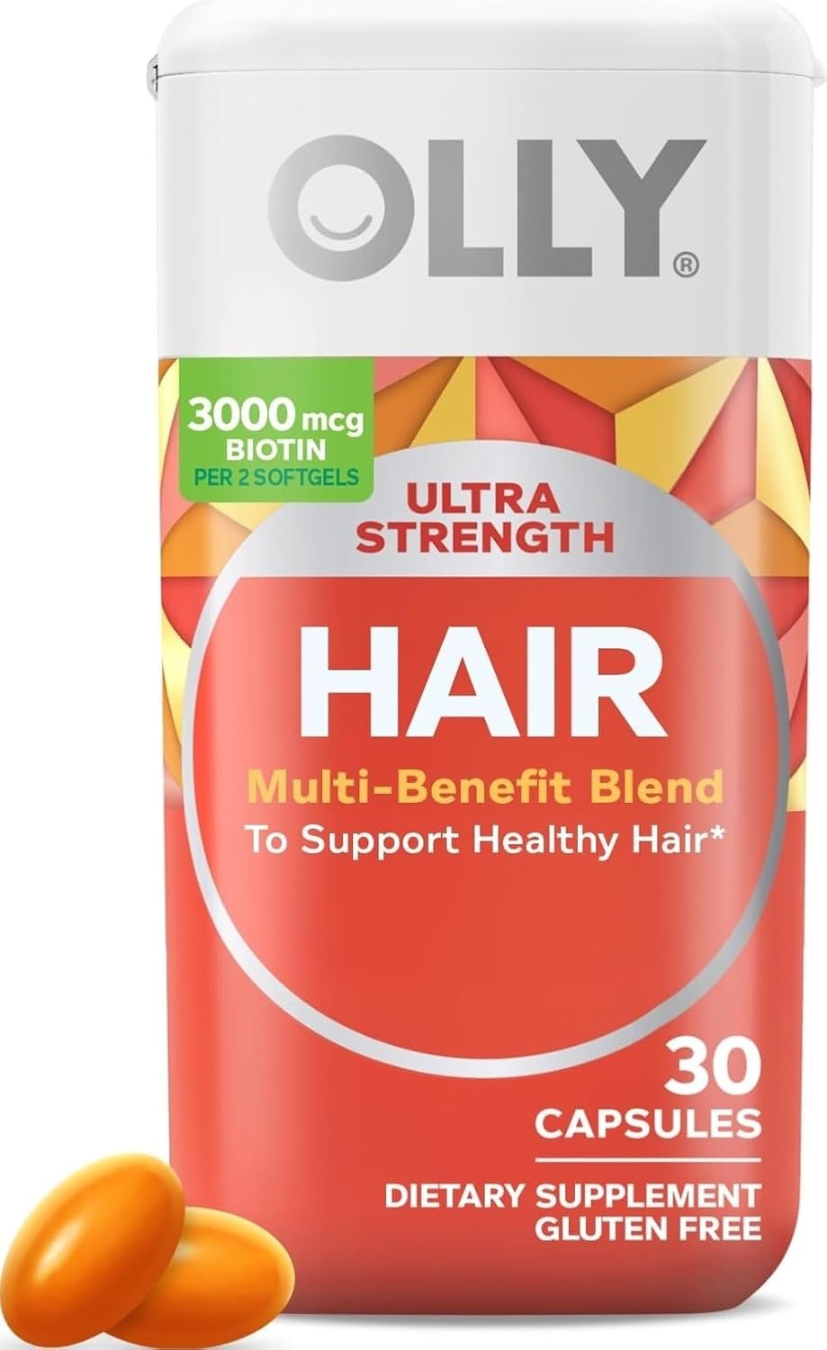 OLLY Ultra Strength Hair Softgels, Biotin, Keratin, Vitamin D, B12 – 30 Ct