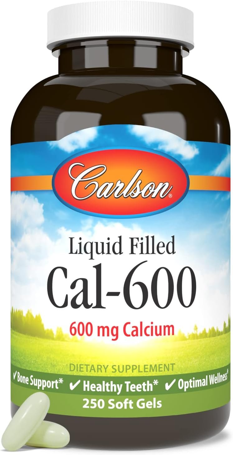 Carlson Cal-600, 600 mg, Calcium, Liquid Filled, 250 Softgels | Bone Support; Healthy Teeth; Optimal Wellness