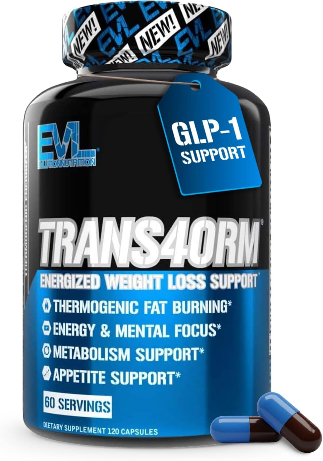 EVL Trans4orm – Thermogenic Fat Burner Support for Men & Women- 60 Servings | Fast Acting Weight Loss Energy and Appetite Support – Green Tea Supplement for Men and Women