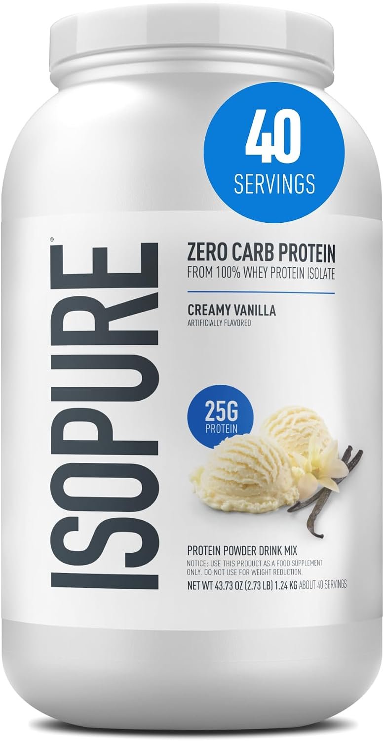 Isopure Zero Carb Whey Isolate Protein Powder, Creamy Vanilla 3 LB | 25g Protein Per Serving, 100% Whey Protein Isolate, Gluten Free, with Added Vitamins for Immune Support & Muscle Recovery