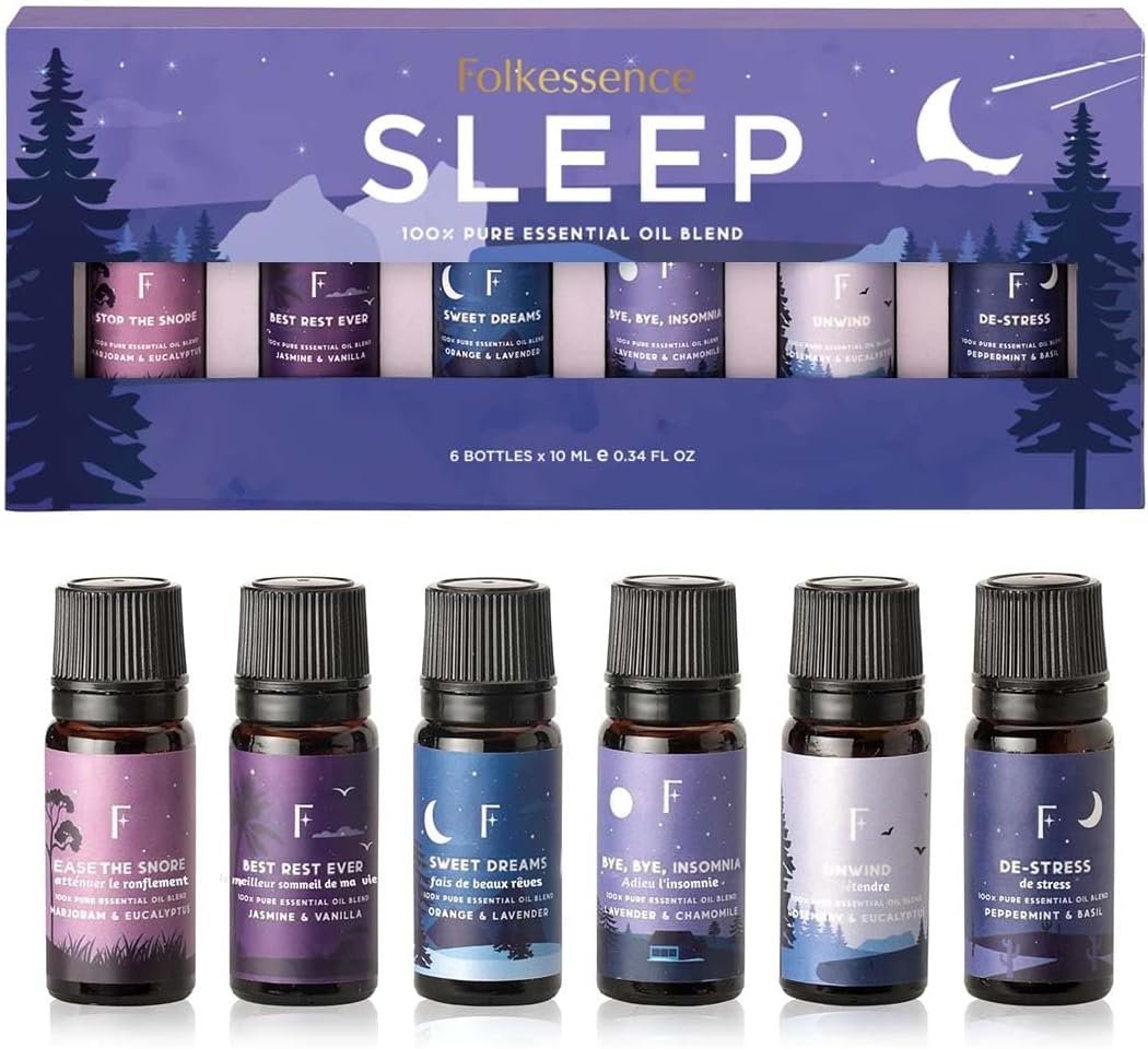 Folkulture Sleep Essential Oils for Diffuser-Pack of 6 | Aromatherapy & Meditation, Lavender, Peppermint, Jasmine Eucalyptus Orange, Relaxing Essential Oil Set for Sleep Essentials