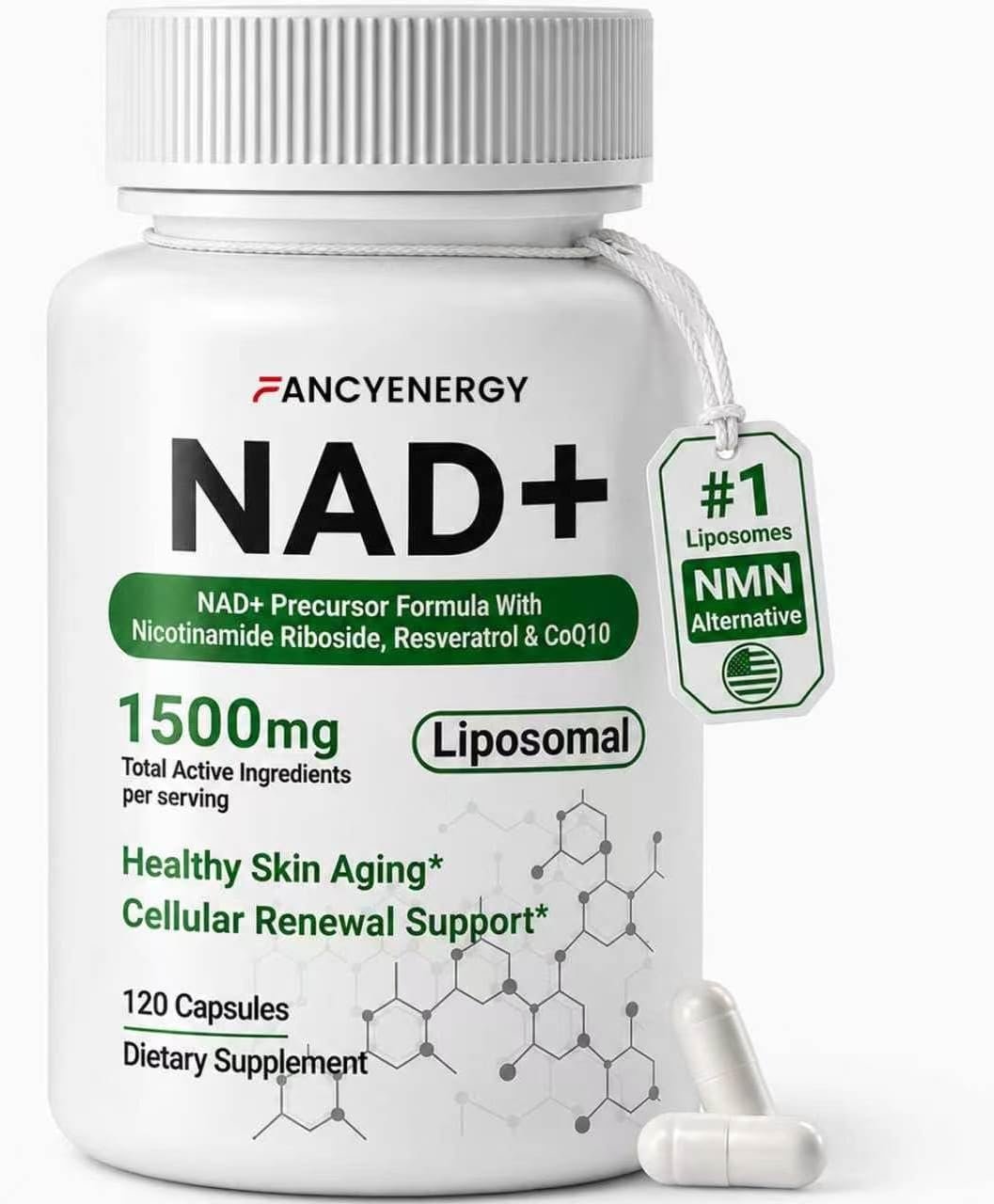 NAD+ Supplement, Liposomal NAD Nicotinamide Riboside Resveratrol 1500 mg – Anti-Aging & Brain Health, Improve Energy – Specifically for Women and Men, 120 Count