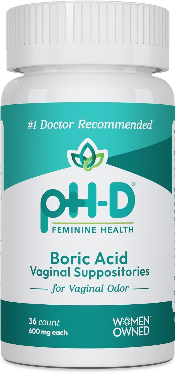 pH-D Feminine Health Boric Acid Suppositories for Women, 600 mg, 36 Count | 600 mg Boric Acid, Woman Owned, Feminine Health Support, Helps Control Vaginal Odor