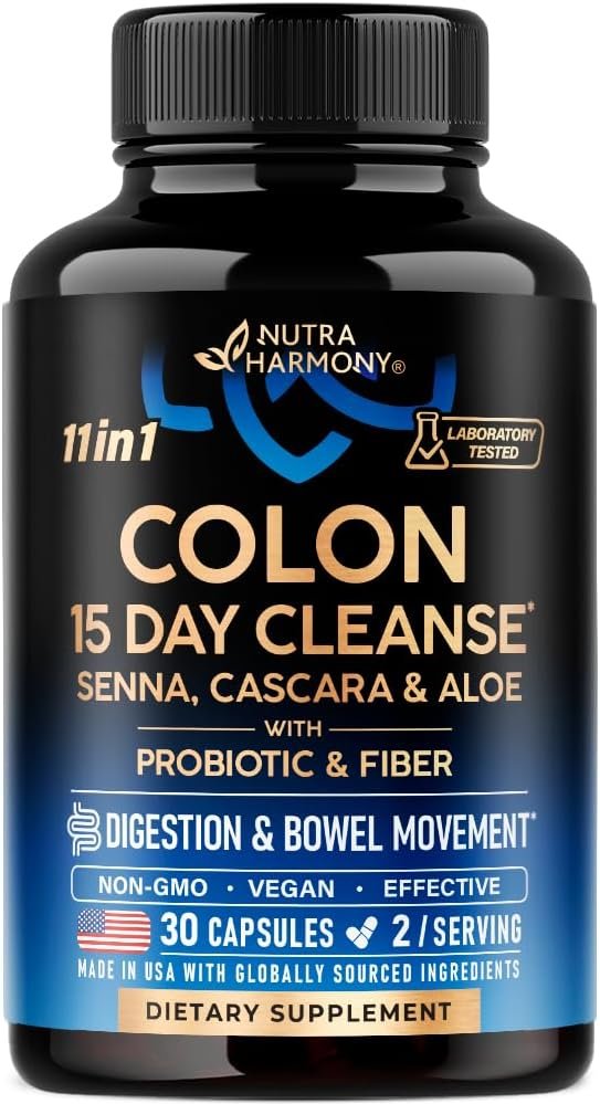 Colon Cleanse – 15 Day Cleanse for Women & Men – Senna | Cascara | Garcinia Cambogia | Probiotics & Fiber – Digestion & Detox – Debloating & Bowel Movement – Natural & Vegan – 30 Capsules