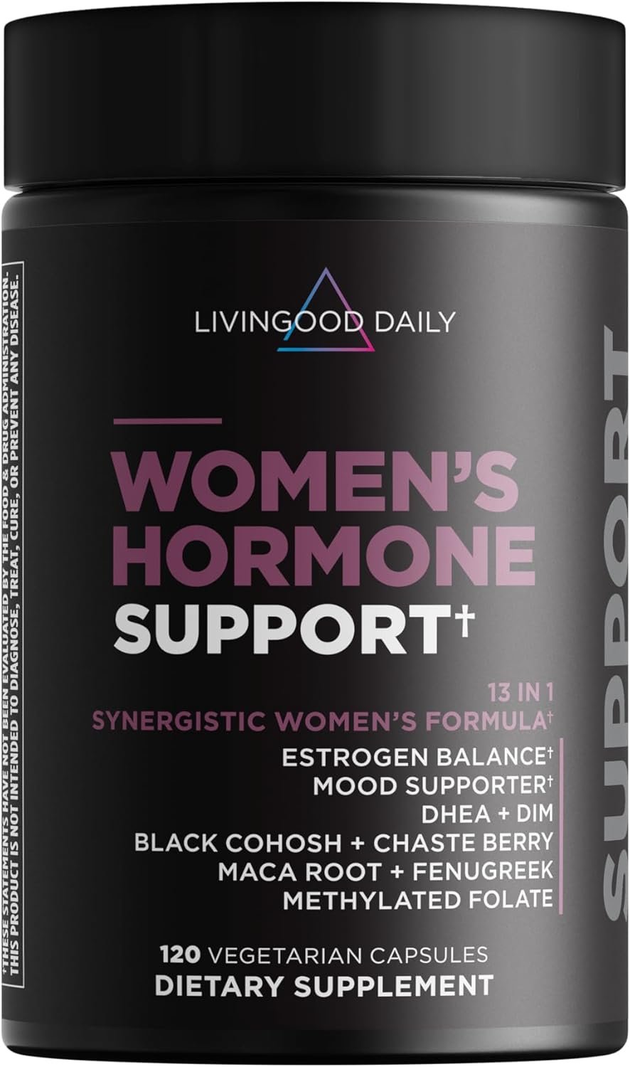 Livingood Daily Women’s Hormone Supplement, Menopause Support, 120 Capsules | 13-in1 Formula for PMS Relief, Menopause & Estrogen Balance, Fenugreek, DIM, Chasteberry, Black Cohosh, Vegan, Made in USA