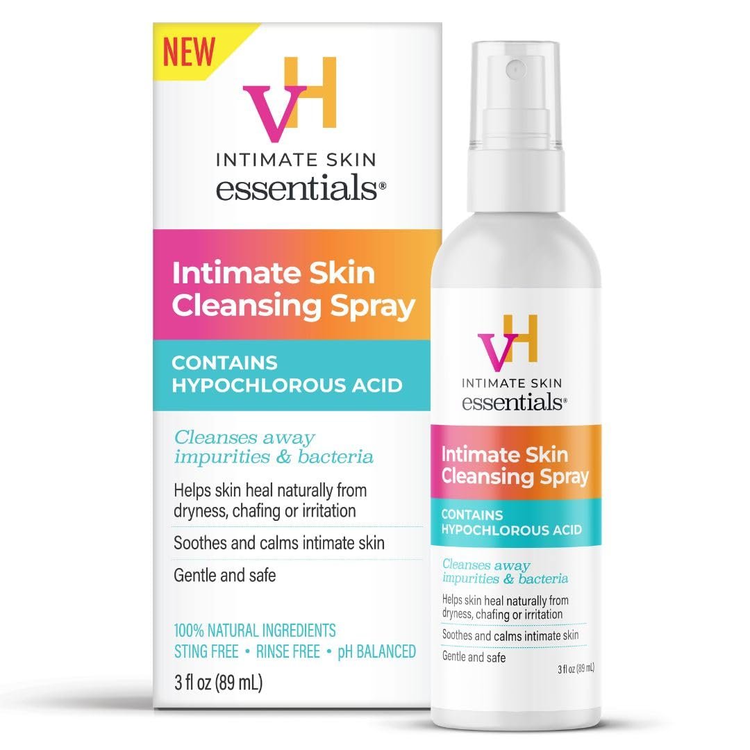 vH Essentials Intimate Cleansing Spray, with Hypochlorous Acid, 3 fl oz | Gentle, pH-Balanced Feminine Cleanser for Odor Control, Freshness & Comfort, Alcohol-Free, Sting-Free
