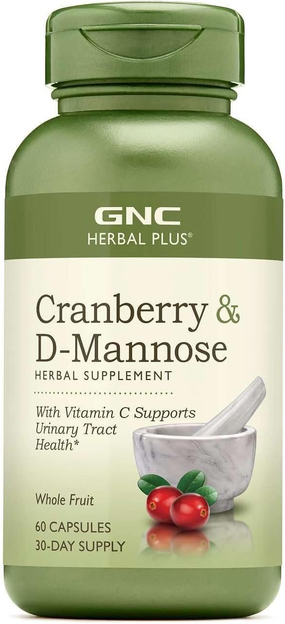 GNC Herbal Plus Cranberry D-Mannose, 60 capsules | Supports Urinary Tract Health with Cranberry and D-Mannose, Provides Vitamin C Antioxidant Support, Vegetarian, Gluten-Free