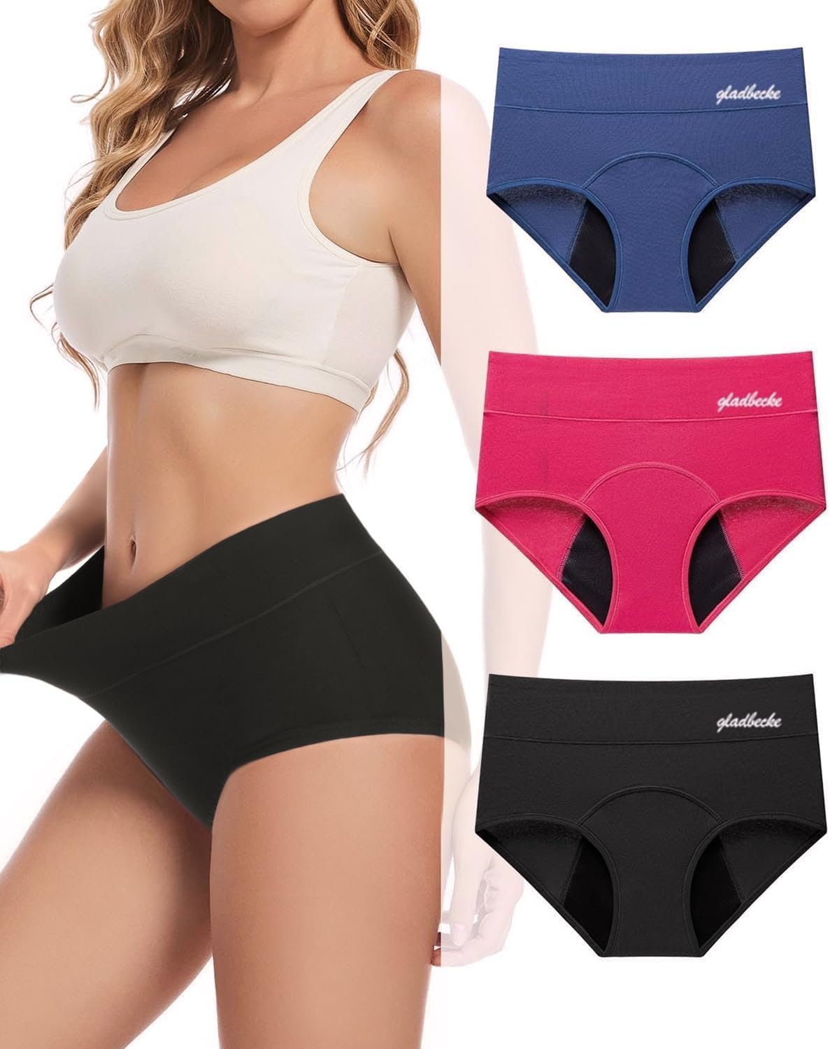 Period Underwear for Women, Leakproof Cotton Menstrual Panties | Soft breathable cotton fabric, absorbent gusset, comfortable high waist fit, gentle stretch fit, washable reusable design