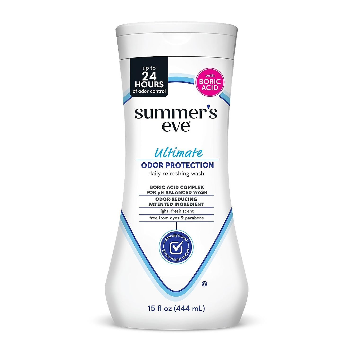 Summer’s Eve Feminine Wash, Ultimate Odor Protection, Boric Acid, 15 Fl Oz | pH-Balanced Body Wash for Women with Boric Acid, Feminine Care to Remove Vaginal Odor, Gynecologist Tested, Fresh Scent
