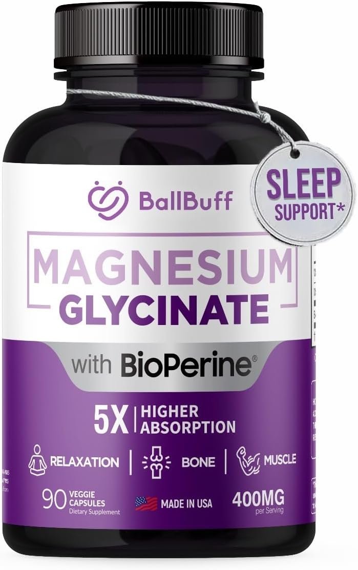 Pure Magnesium Glycinate 400mg – 5X Higher Absorption – Support Stress Relief, Sleep, Bone Health – 100% Chelated – Pure Magnesium Supplement for Women and Men- 90 Veggie Capsules