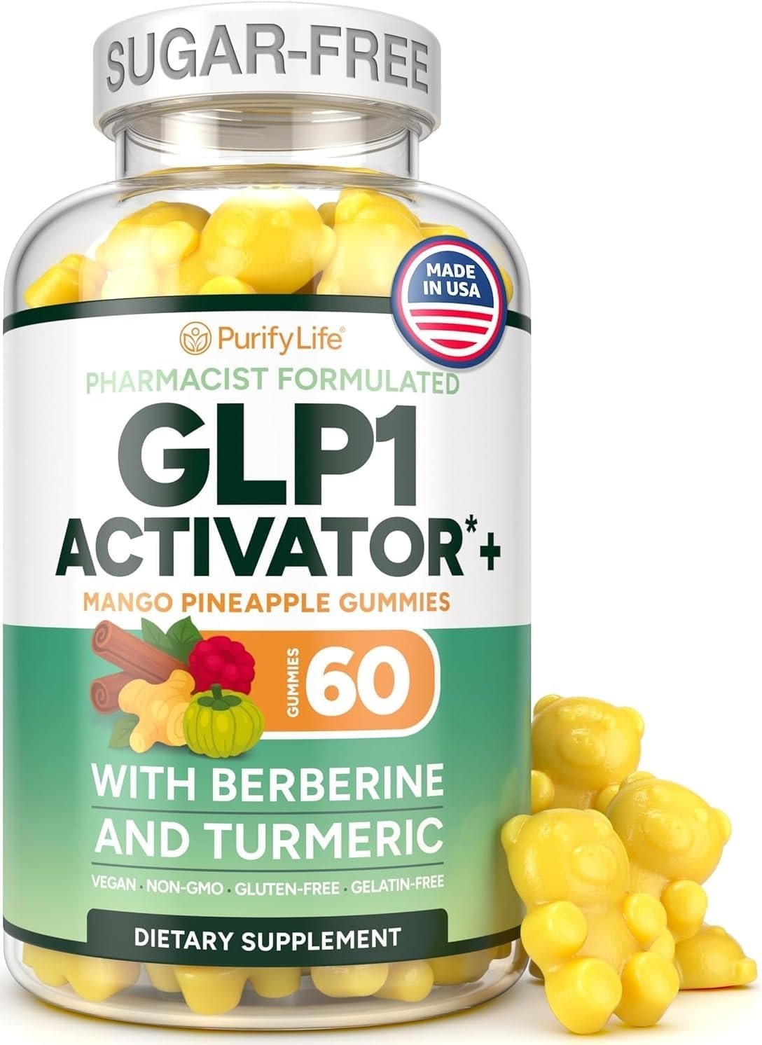 GLP-1 Support Gummies, Sugar-Free Appetite & Craving Control Supplement | Supports Weight Management & Digestion with Berberine, Cinnamon, Turmeric, Garcinia & Raspberry Ketones – Vegan, Made In USA