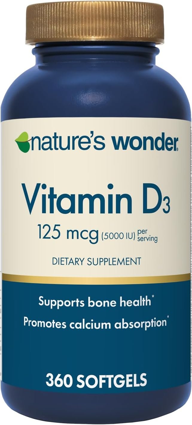 Nature’s Wonder Vitamin D3 5000 IU High Potency, Gluten-Free, 360 Softgels