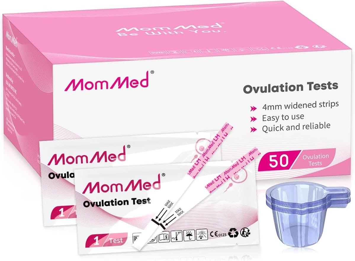 MomMed Ovulation Test Strips, 50 LH Ovulation Predictor Kit with 50 Collection Cups, Accurately Track Ovulation Test, High Sensitivity Result for Women Home Testing