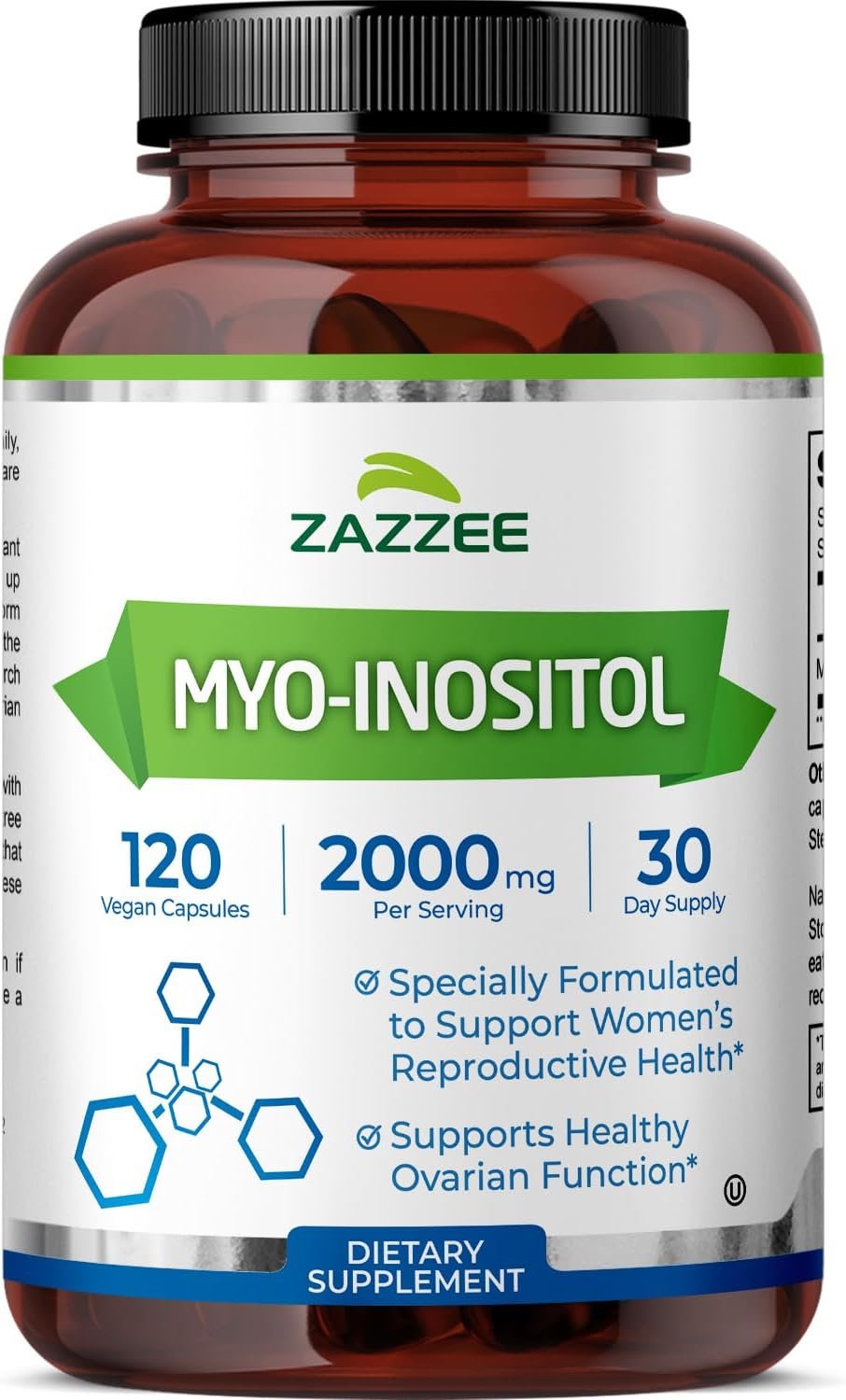 Zazzee Myo-Inositol Capsules, 2000 mg per Serving, 120 Vegan Capsules | Ideal Dosage for 40:1 Ratio, Certified Kosher, Hormone Balance & Healthy Ovarian Function Support, Non-GMO, Made in the USA