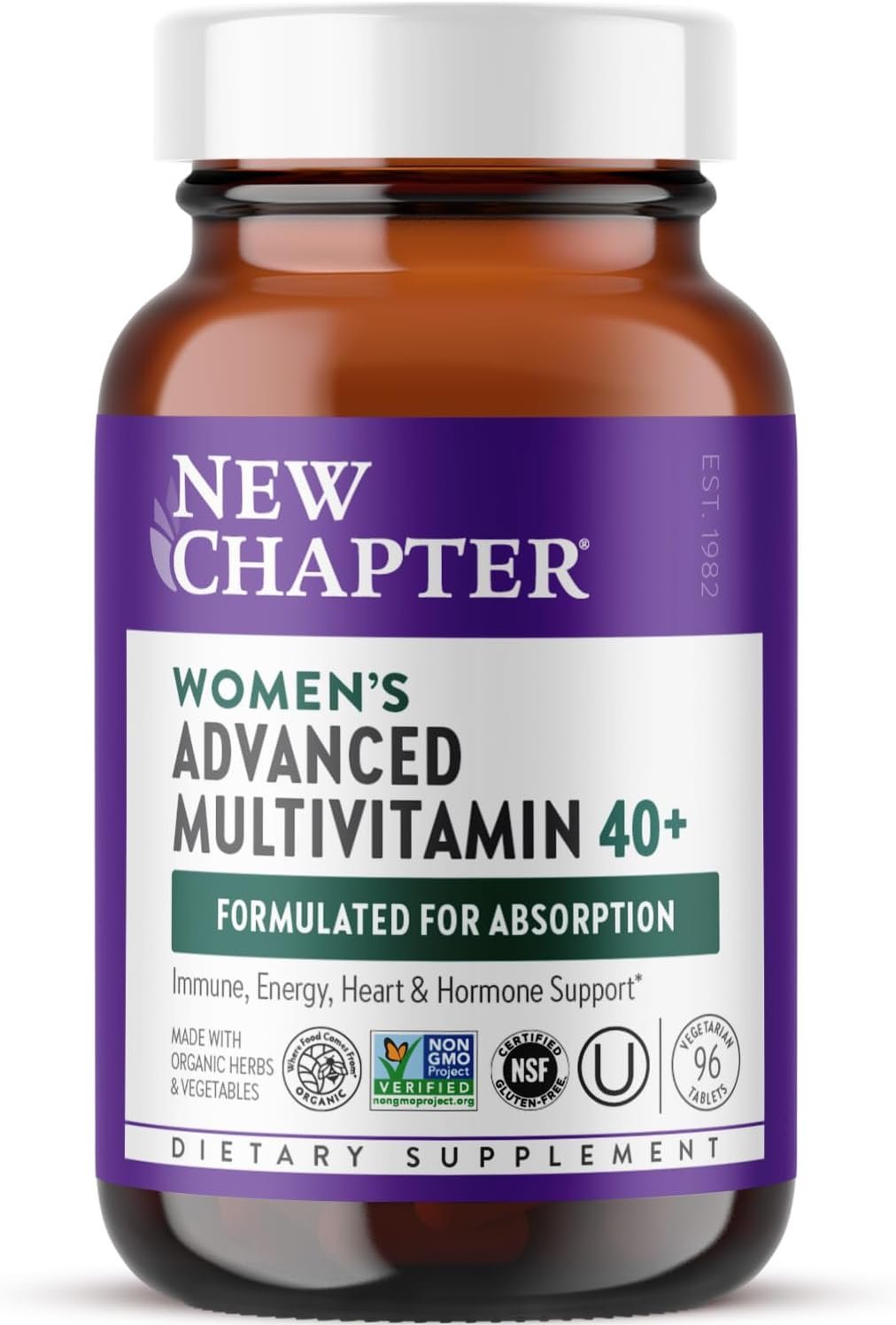 New Chapter Women’s Multivitamin 40+ Advanced Formula, 96 Count | Fermented B Vitamins and D3 for Heart, Hormone, Immune and Energy Support, Made with Organic Vegetables and Herbs