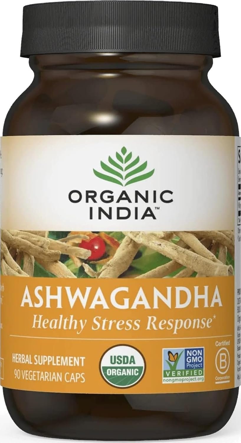 ORGANIC INDIA Ashwagandha Capsules – Organic Ashwagandha Supplement – Vegan Ashwagandha Root, Gluten-Free, Kosher, Non-GMO, Supports Stress Relief, Energy, and Sleep – 90 Capsules | 800mg Organic Ashwagandha Supplement, Kosher, Non-GMO, Supports Stress Relief, Energy, Sleep