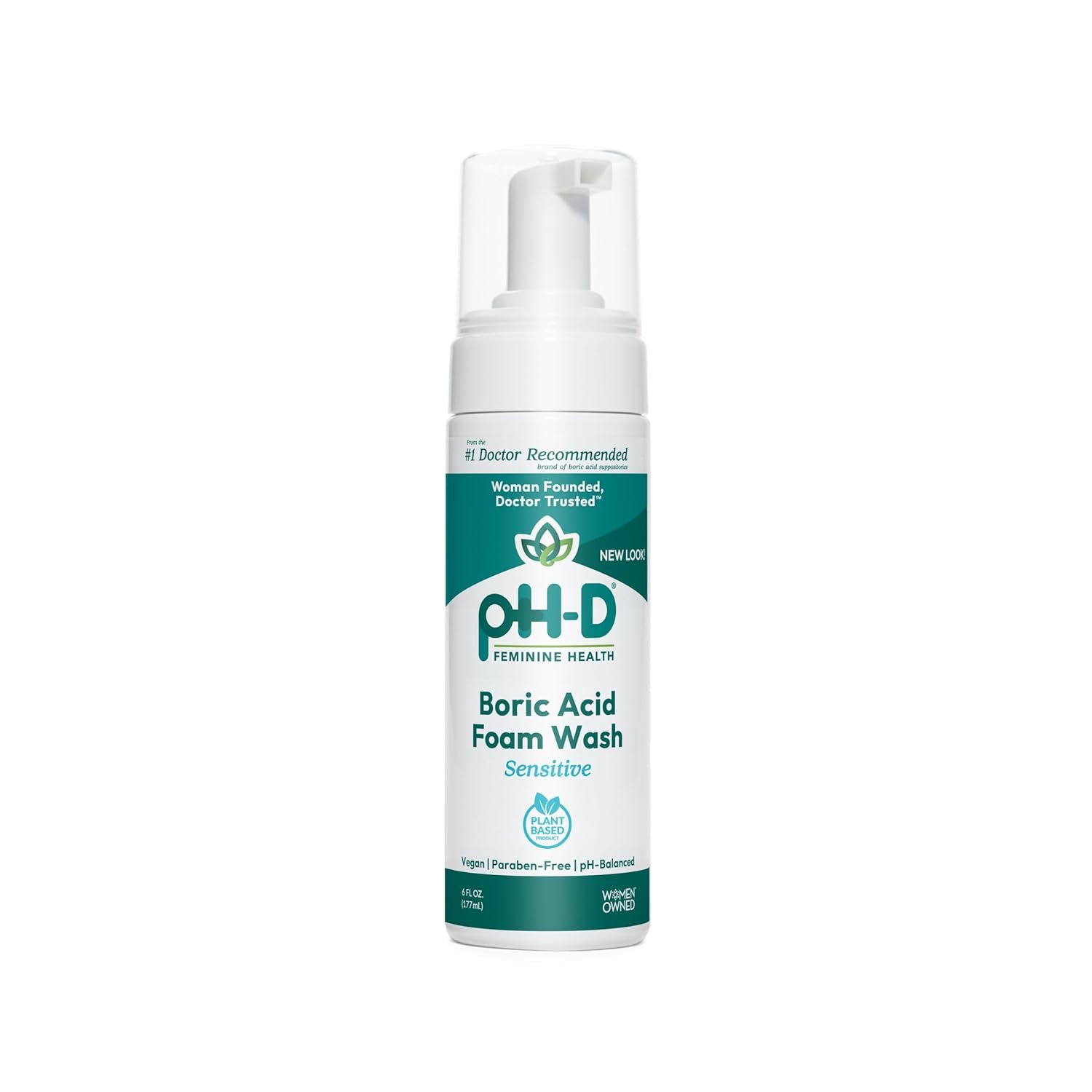 pH-D Feminine Health Boric Acid Foam Wash, Sensitive, 6 Fl Oz, Pack of 1 | Feminine Wash for Women, Intimate Wash, pH Balanced, No Added Parabens, Plant-Based