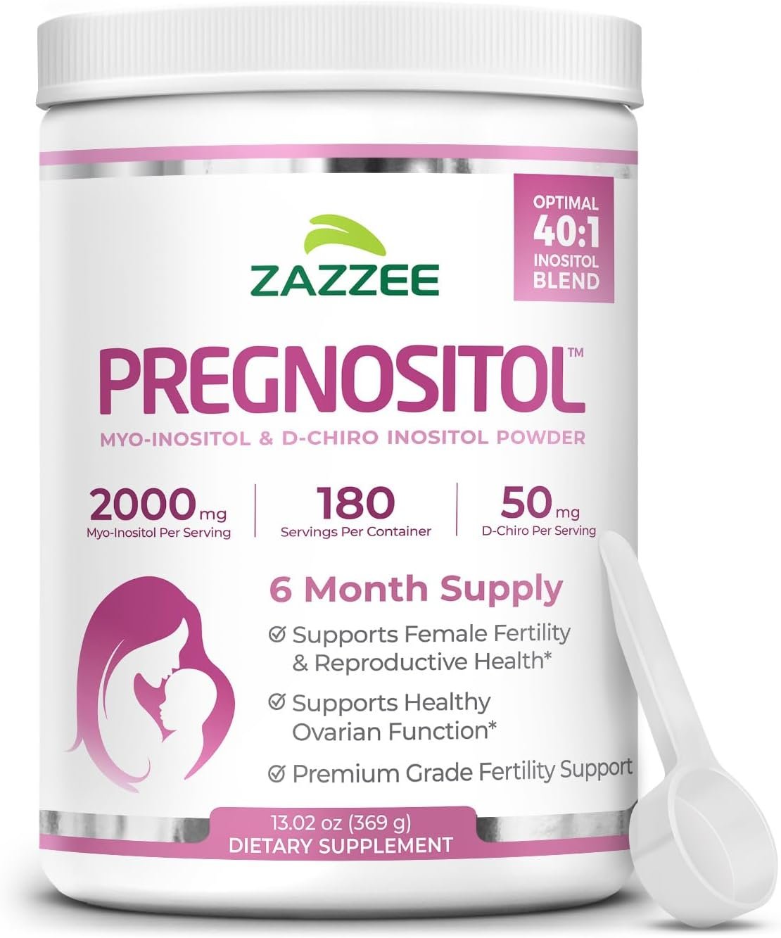 Zazzee PREGNOSITOL Powder, 6 Month Supply, Myo-Inositol & D-Chiro Inositol | 40:1 Fertility Blend, Free Scoop for Exact Dosage, Premium Balanced Formula, 180 Servings, Vegan, All-Natural and Non-GMO