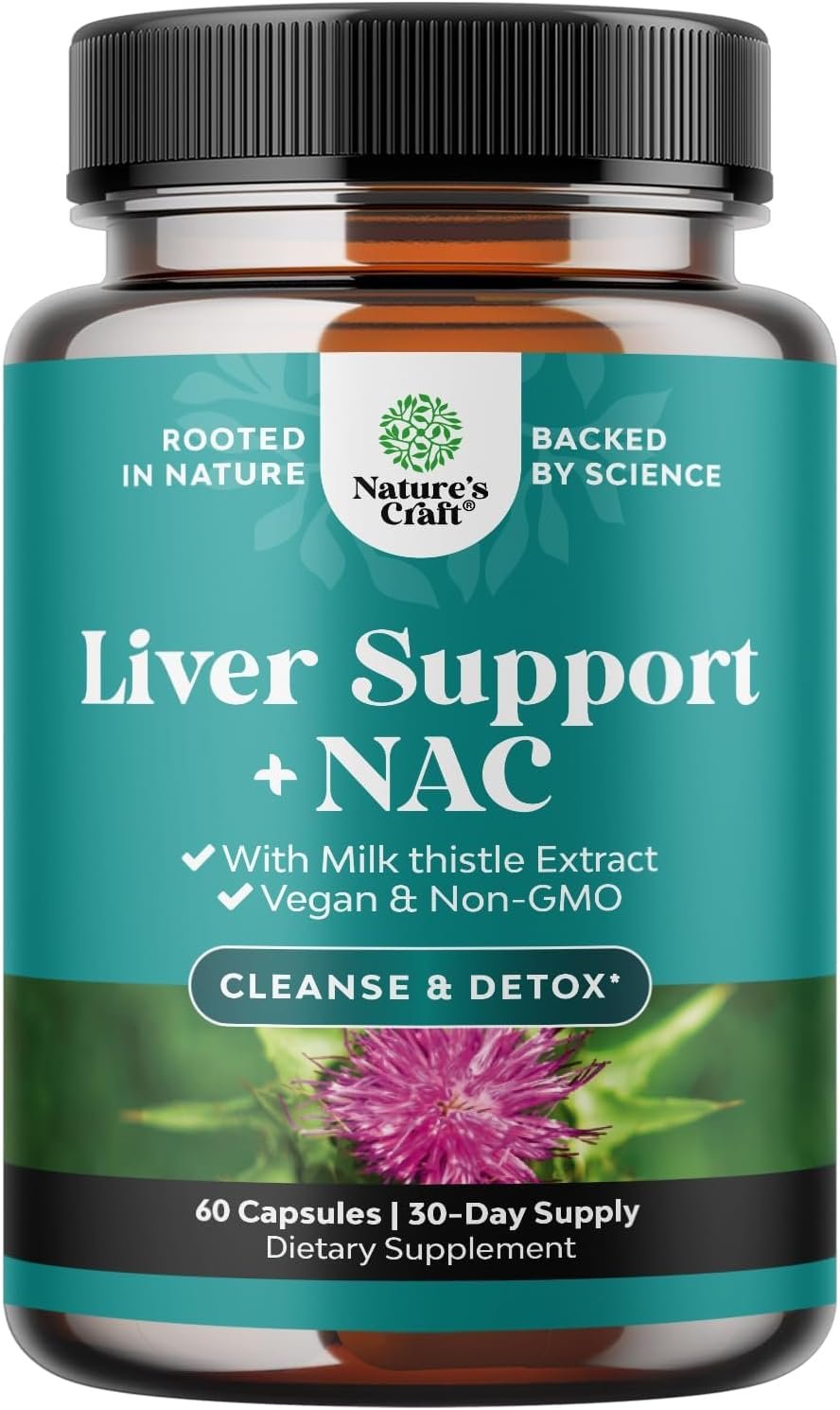 Natures Craft Liver Support NAC Supplement with Milk Thistle – Liver Support – 60 Capsules