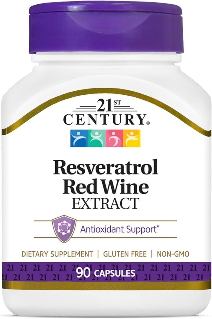 21st Century Resveratrol Red Wine Extract Capsules, Antioxidant, 90ct | Resveratrol Red Wine Extract with Grapeseed Extract, Polyphenols & Vitamin C, Antioxidant & Cellular Health Support, Non-GMO