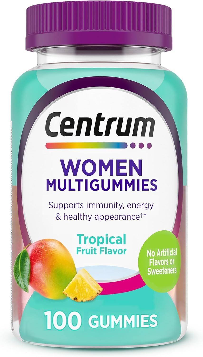 Centrum MultiGummies for Women 18 and Over, 100 Count | Contains Vitamin D3, B Vitamins and Antioxidant Vitamins C and E, Gluten Free, Non-GMO Ingredients, GLP-1 Support