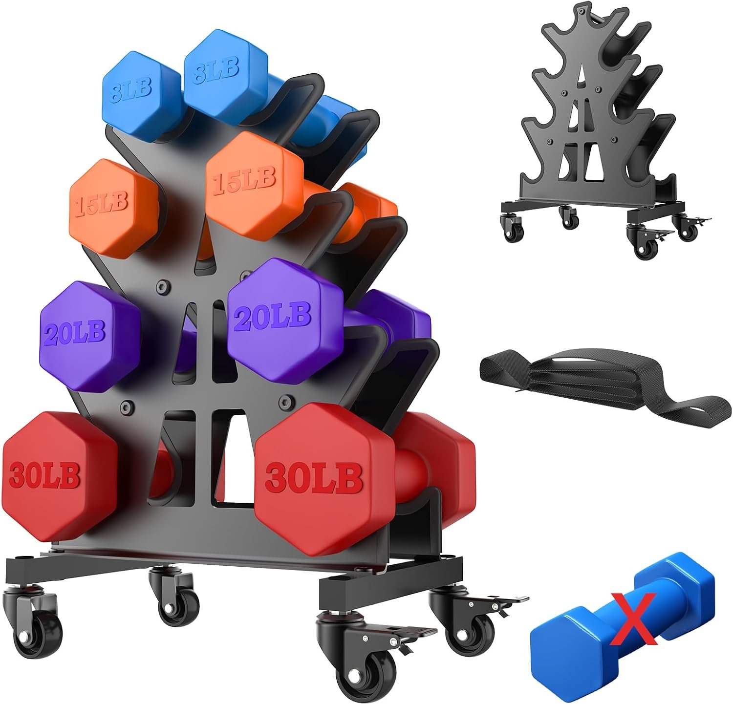 4/5-Tier Dumbbell Rack Stand with Wheels, A-Frame Weight Storage Organizer for Home Gym, Heavy Gauge Steel Fitness Rack Keeps Weights Organized & Easy Rolling (Rack Only)