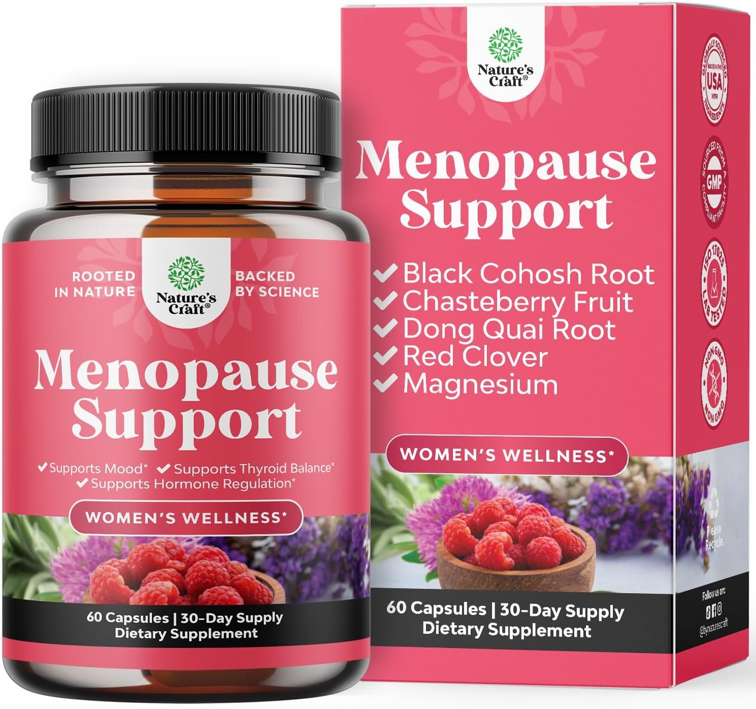 Menopause Supplements for Women w Black Cohosh for Hot Flashes – 60ct | Menopause support & perimenopause supplements w black cohosh for menopause hot flashes to support hormone balance for women