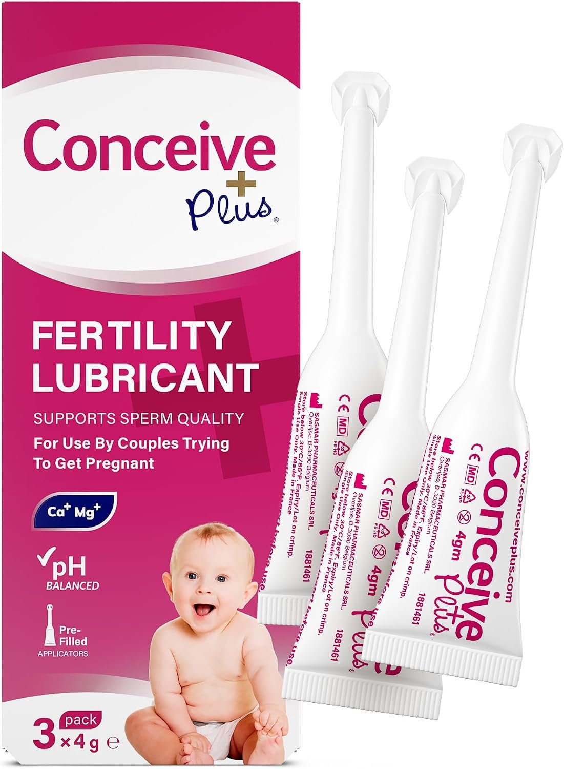 CONCEIVE PLUS Fertility Lubricant Pre Filled Applicators, Fertility & Sperm Friendly Lube for Couples TTC – Water Based Vaginal Moisturizer Safe for Pregnancy | 3 x 4g for Conception Support