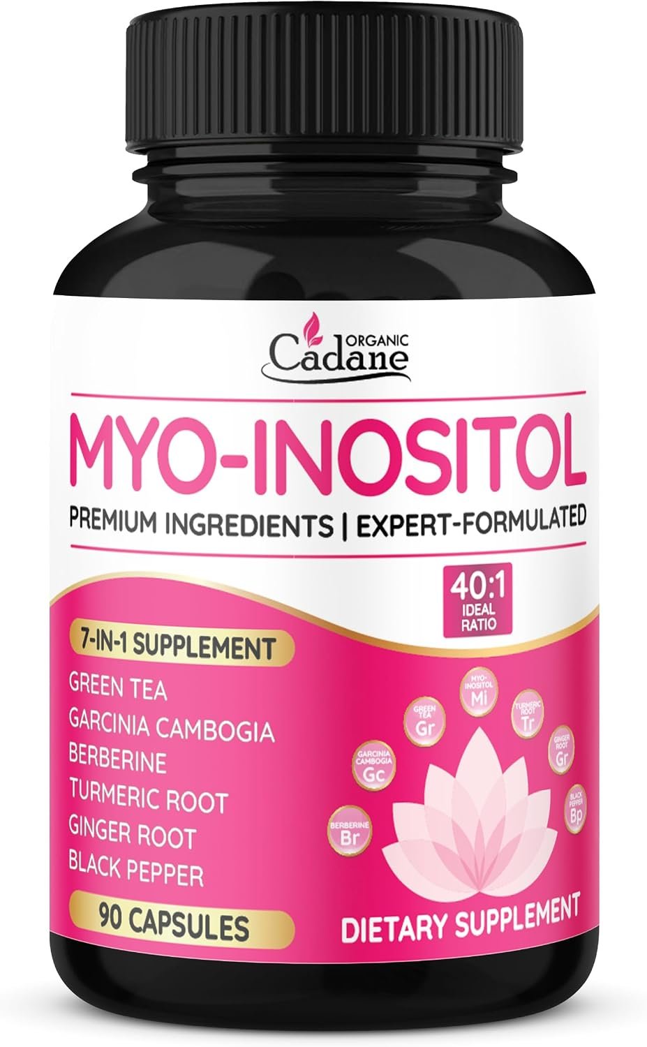 Organic Cadane Myo Inositol & Green Tea Capsules with Garcinia Cambogia, Berberine, Turmeric, Ginger, and Black Pepper | Supports Body Balance & Digestive | Vegan, Non-GMO – 90 Capsules