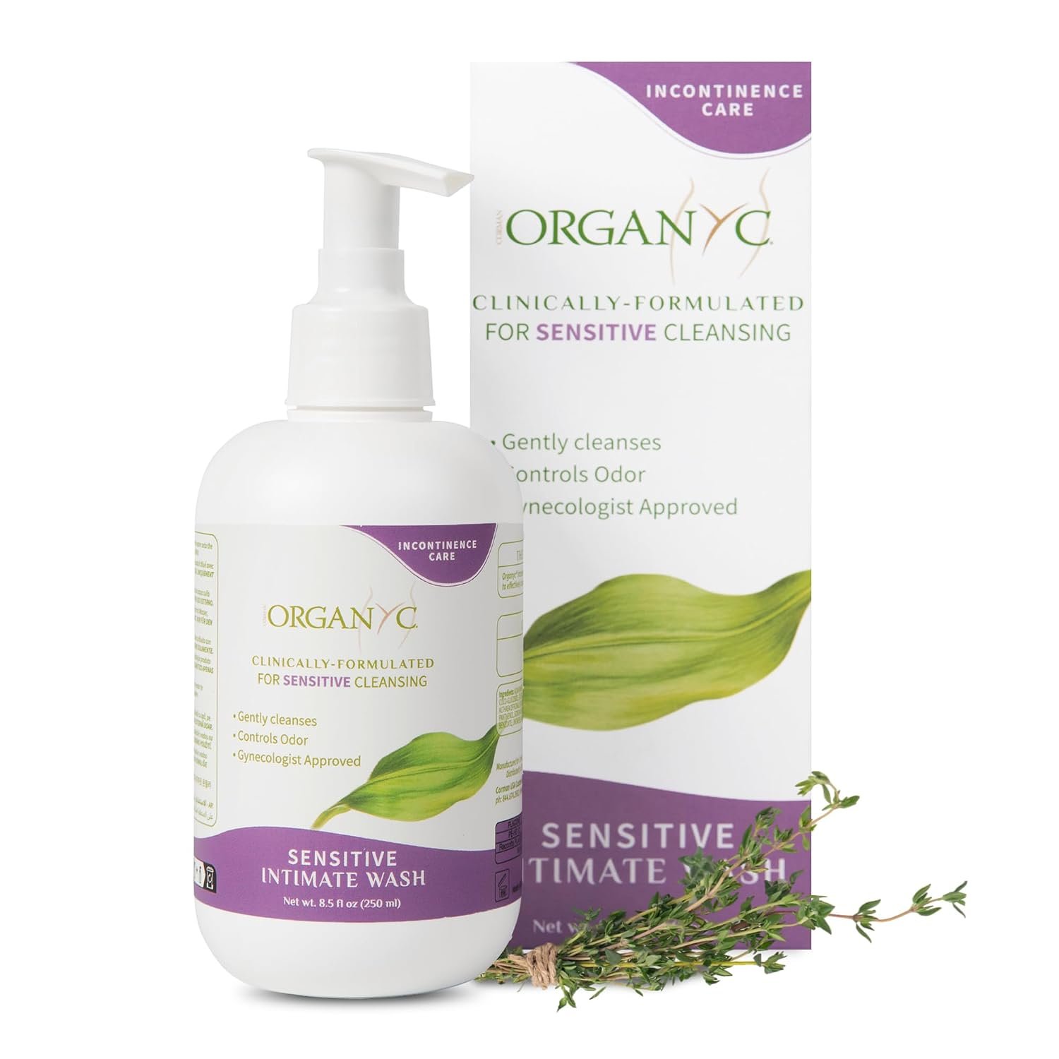 Organyc Feminine Wash for Incontinence, Gentle Intimate Wash for Women with Thyme Extract, Feminine Hygiene Supplies, 8.5 fl oz