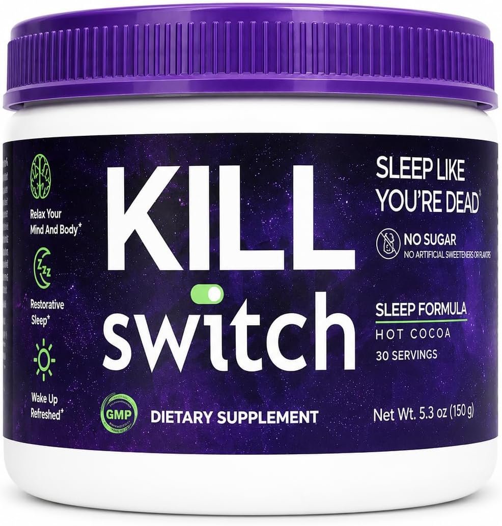 KillSwitch Magnesium Hot Cocoa Sleep Aid – Sugar-Free Bedtime Formula | Nighttime hot chocolate with magnesium, L-theanine and tart cherry; no synthetic melatonin; made in USA; 30 servings
